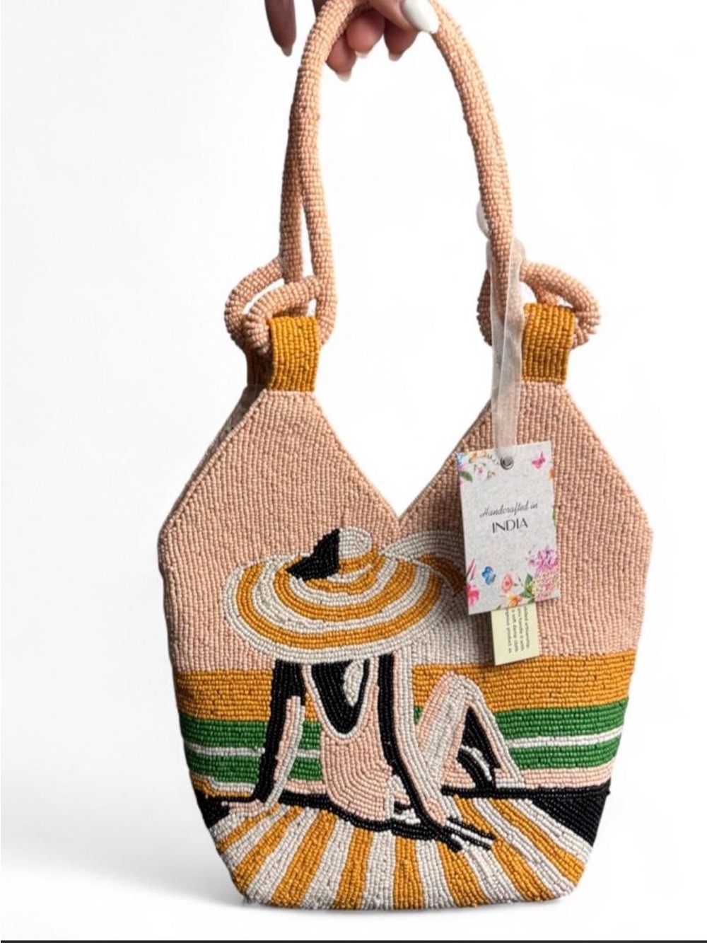 Made in India Lady on Beach Beaded Shoulder Bag